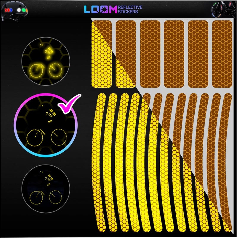 Loom Reflective Stickers for Bikes Rims | 18pc Yellow | Reflective Tape for Motorcycle Helmet Decals and Bike Reflectors | Hi Vis Bicycle reflectors, Mailbox Stickers - Image 1